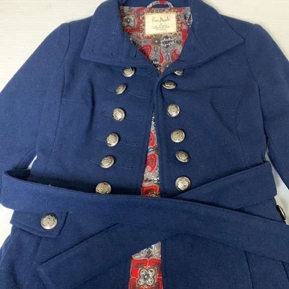 Free People Wool Peplum Military Pea Coat Navy Size 0 - Picture 4 of 6